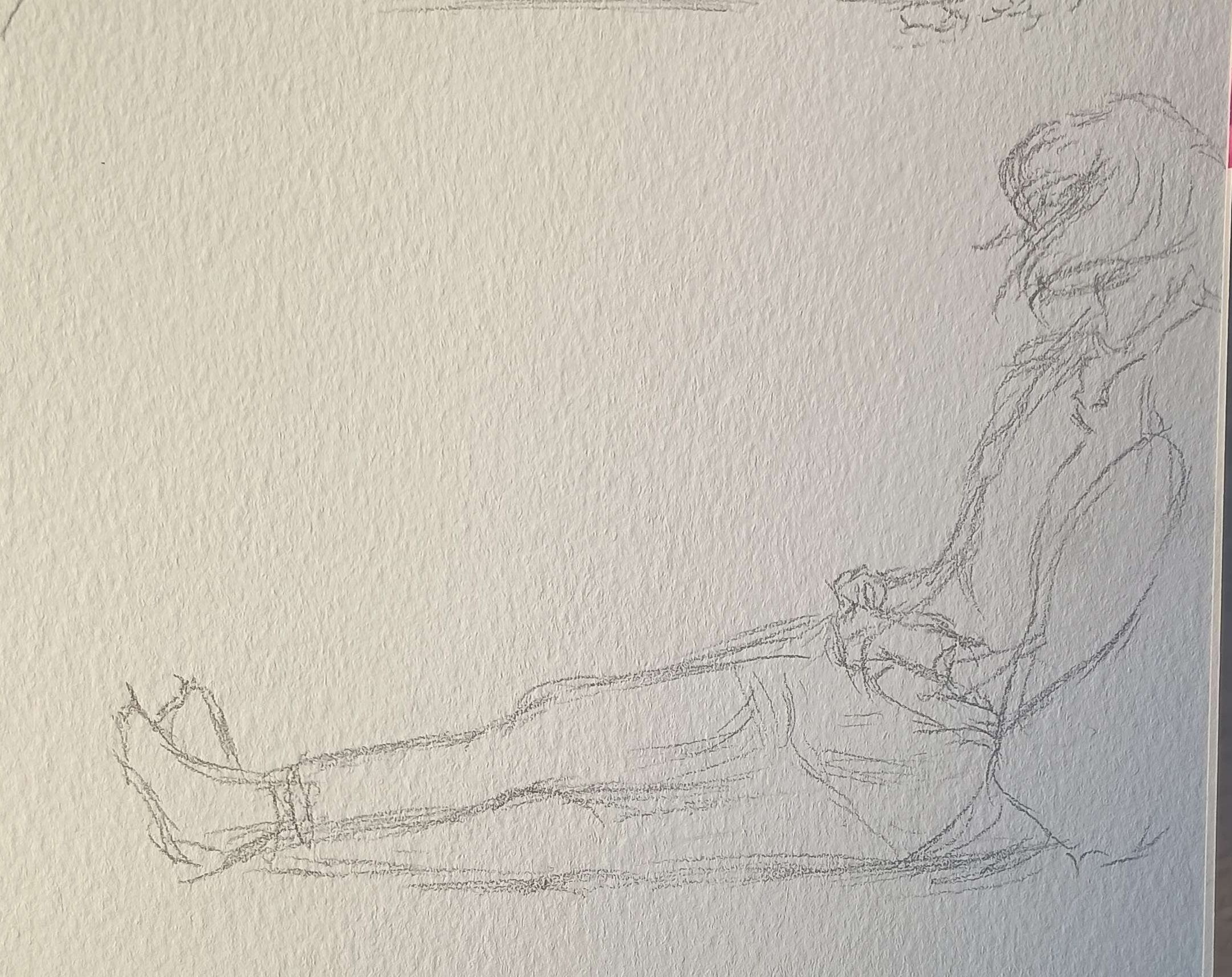 Person Sitting Leaning Against Wall-Pencil