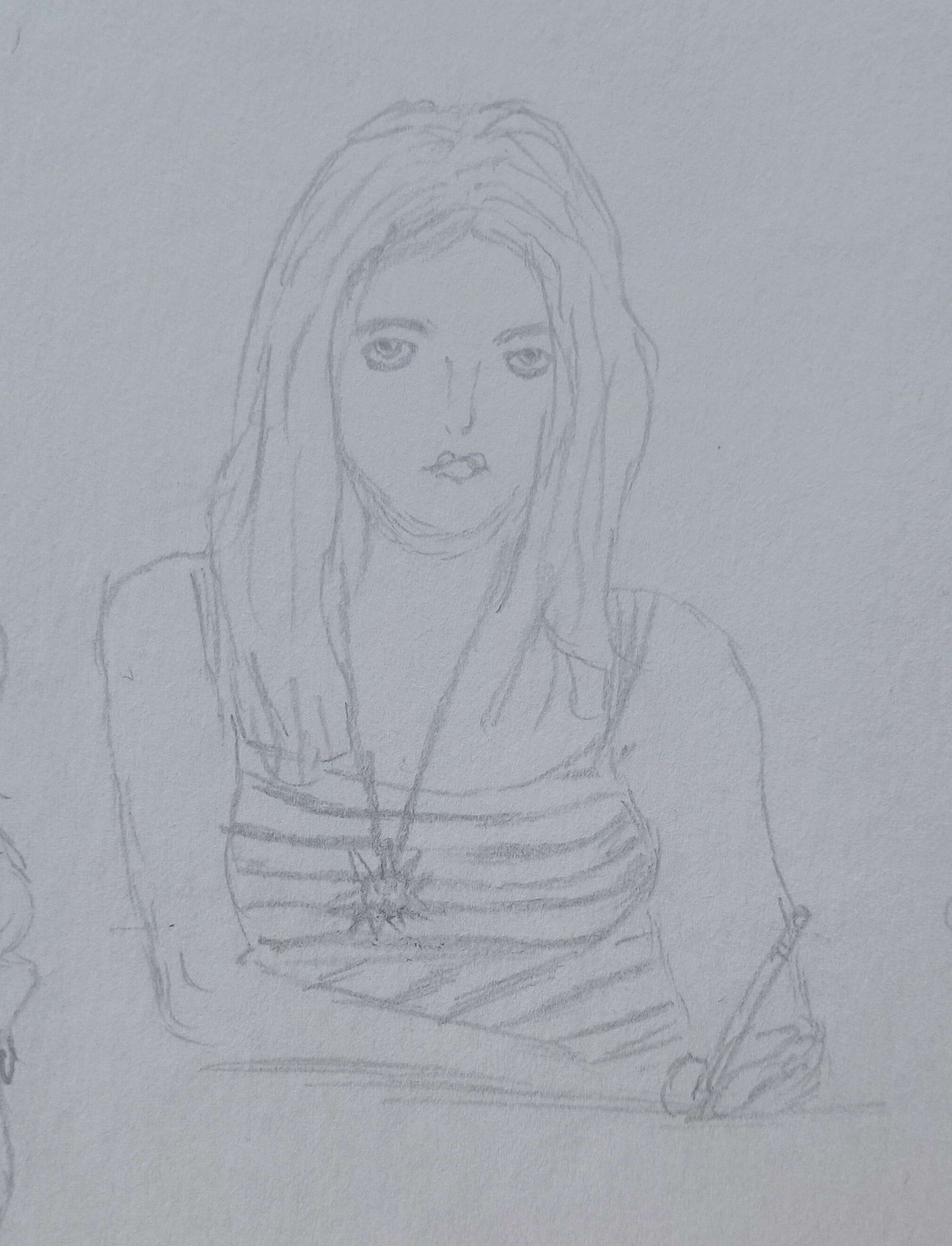 Stripped Shirt Looking Over-Pencil