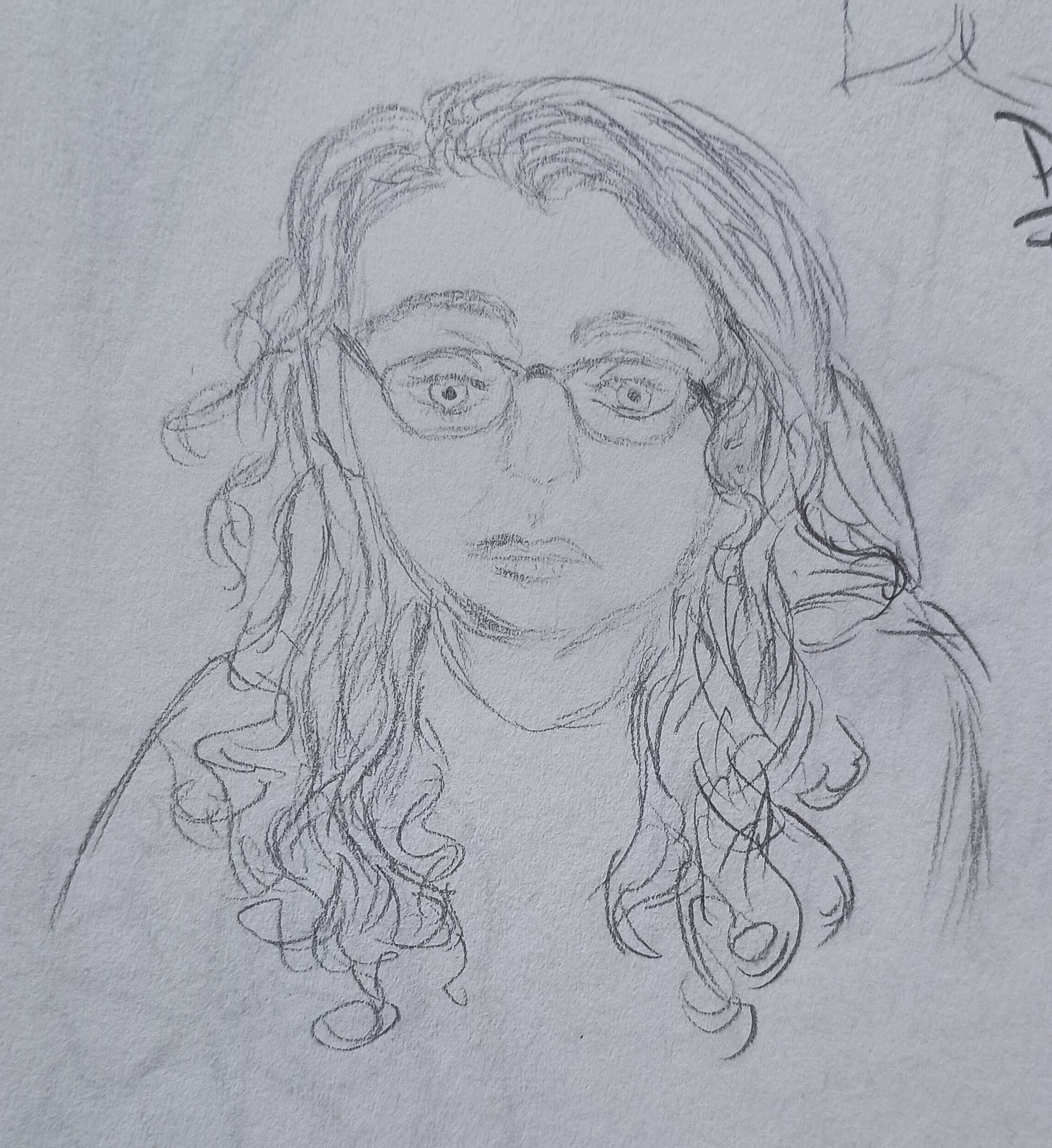 Wavy Haired Girl-Pencil